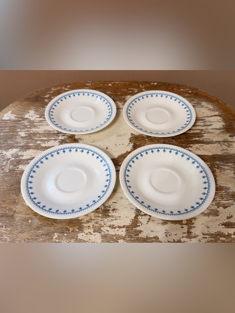 Correll White Saucer Set with Blue Floral Border - 4pc